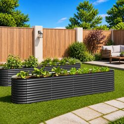 Garden Raised Bed 400x80x81 cm Galvanised Steel Outdoor Planter Grey