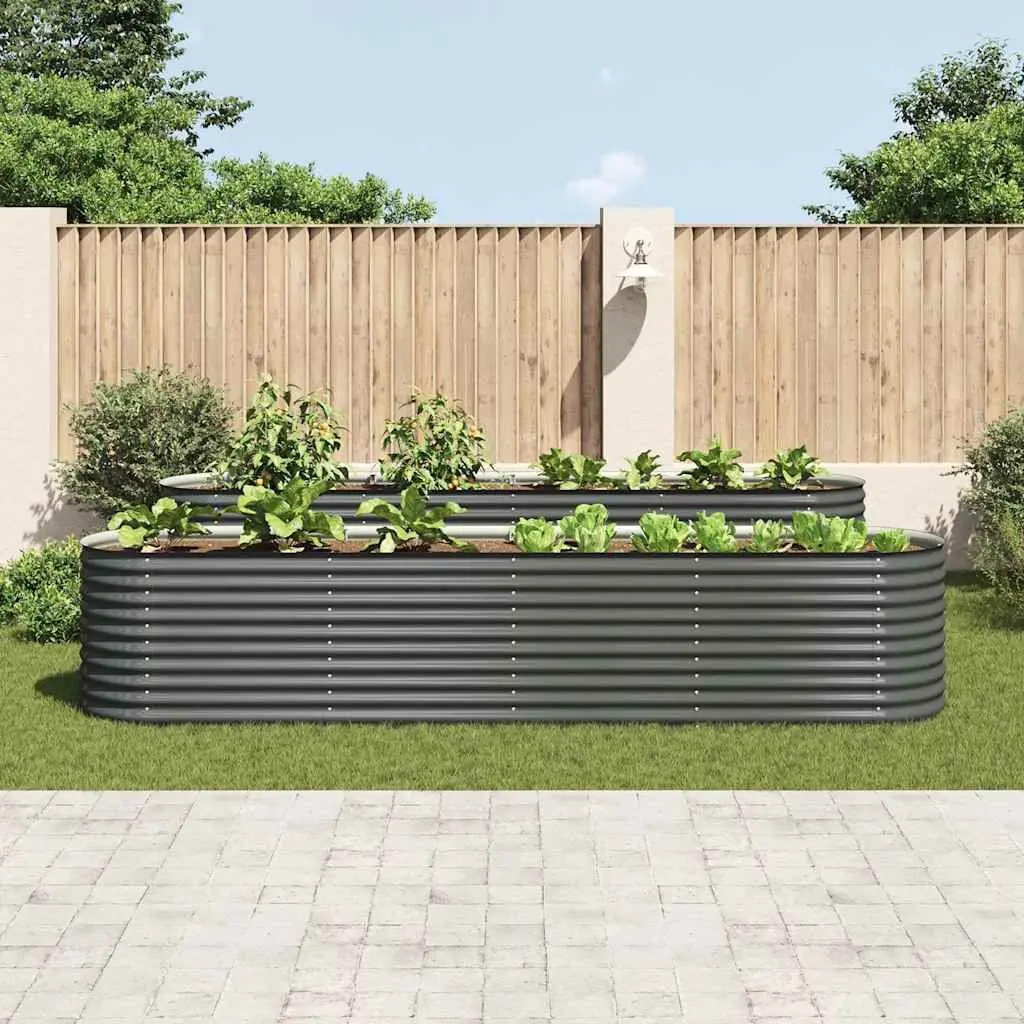 Garden Raised Bed Outdoor Planter 400x80x81 cm Galvanised Steel Grey