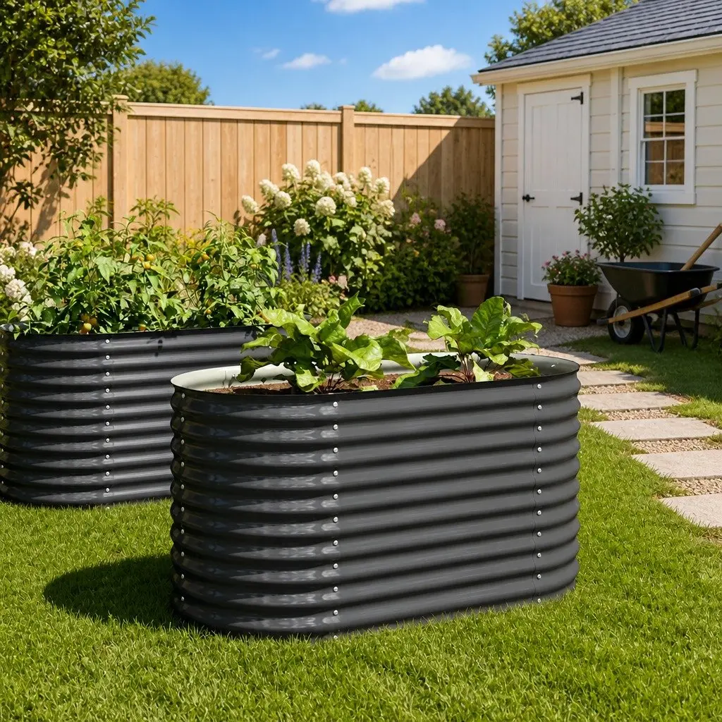 Garden Raised Bed Grey Galvanised Steel Planter 160x80x81 cm Outdoor Balcony