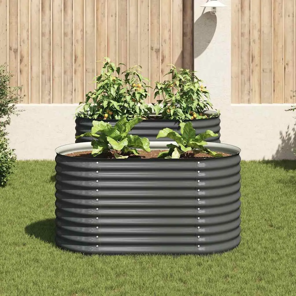 Garden Raised Bed Grey Galvanised Steel Planter 160x80x81 cm Outdoor Balcony