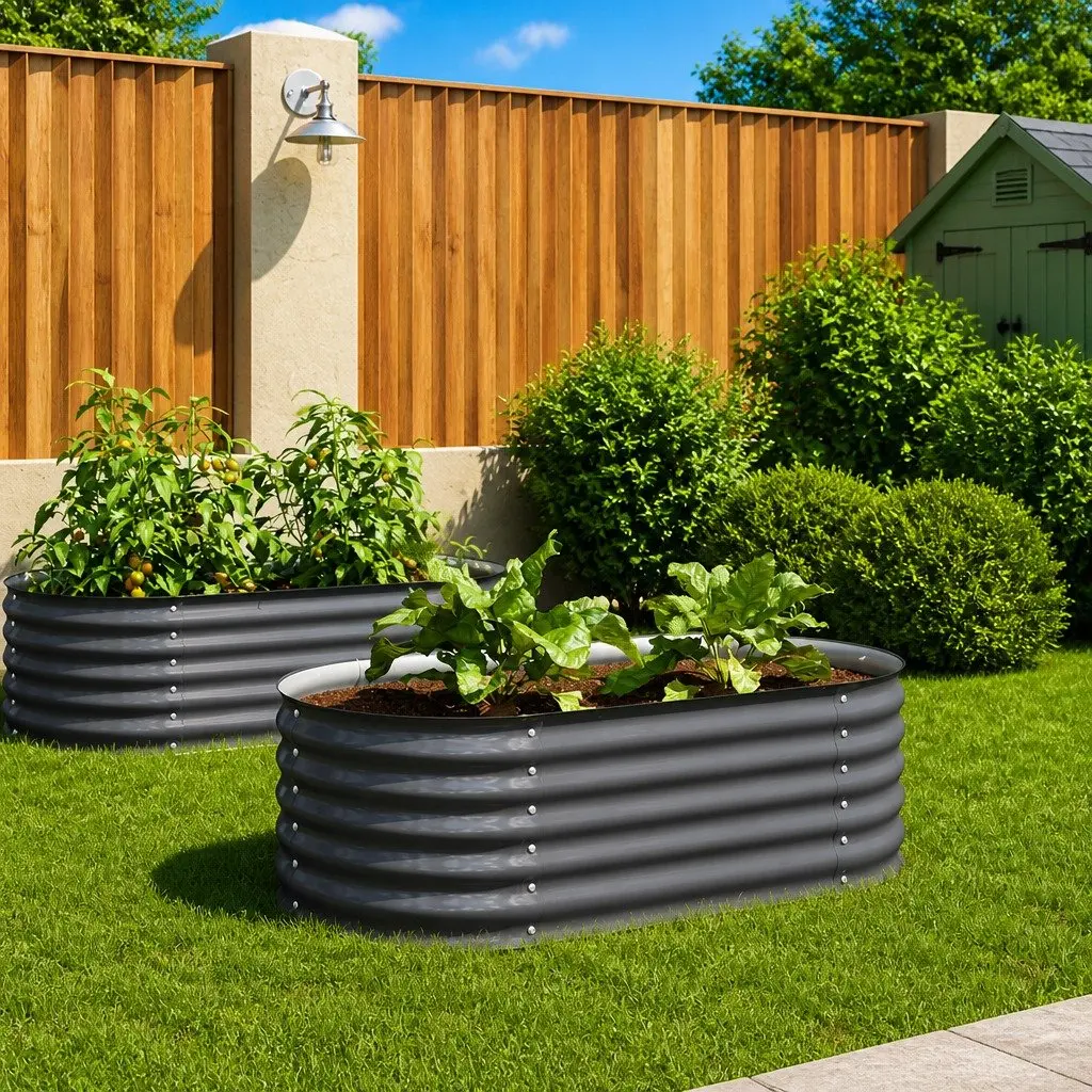 Garden Raised Bed Galvanised Steel Planter 160x80x44 cm Grey Outdoor Patio