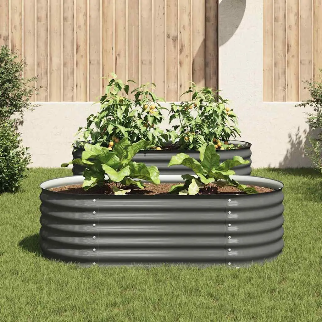 Garden Raised Bed Galvanised Steel Planter 160x80x44 cm Grey Outdoor Patio