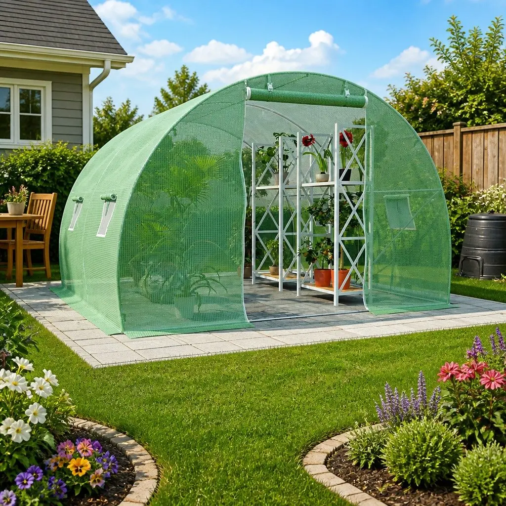 Greenhouse 9m² Garden Plant House 300x300x200cm Green Galvanised Steel Frame Mesh