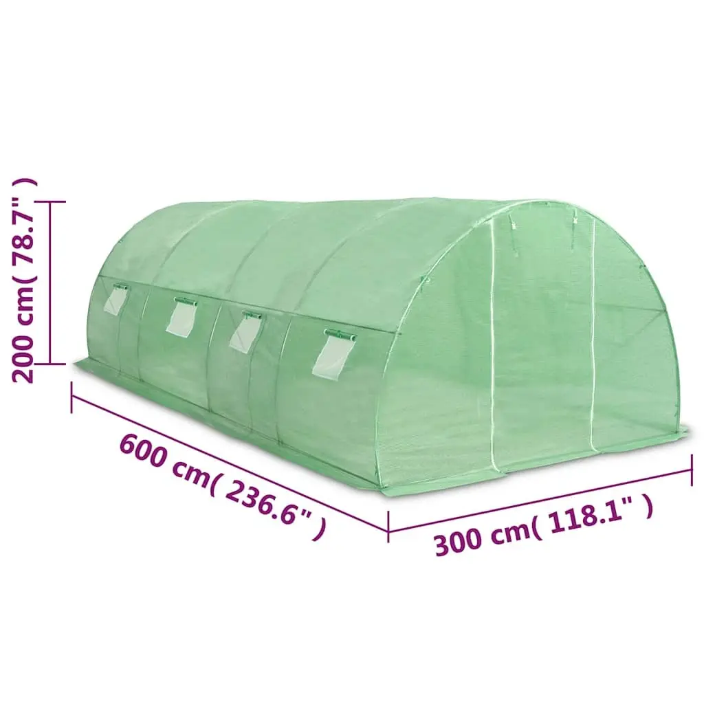 Greenhouse 18 m² Garden Plant House 600x300x200 cm Green with Ventilation Windows and Door