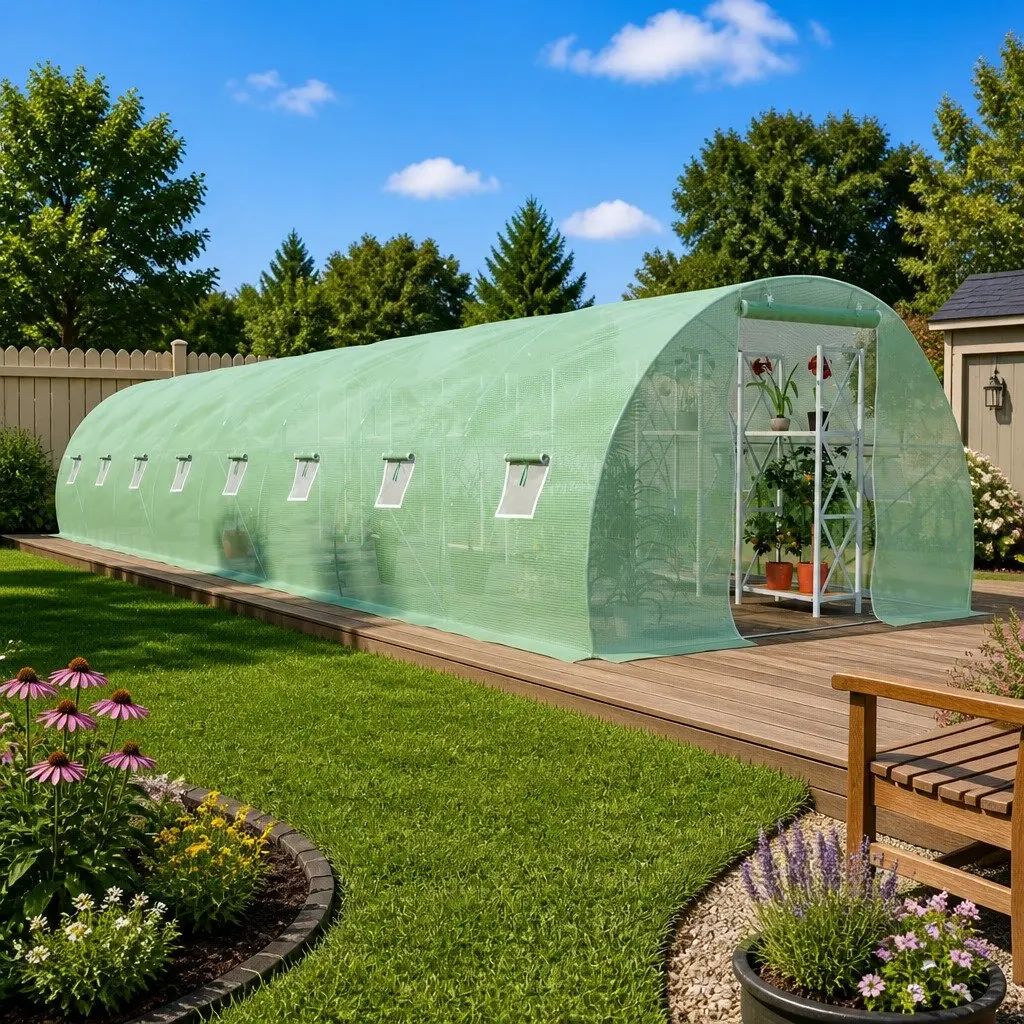 Greenhouse 36 m² Garden Plant House Galvanised Steel Frame PE Mesh Green with Windows