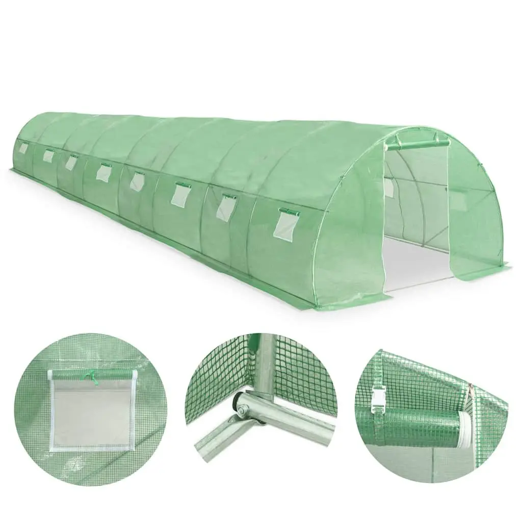Greenhouse 36 m² Garden Plant House Galvanised Steel Frame PE Mesh Green with Windows