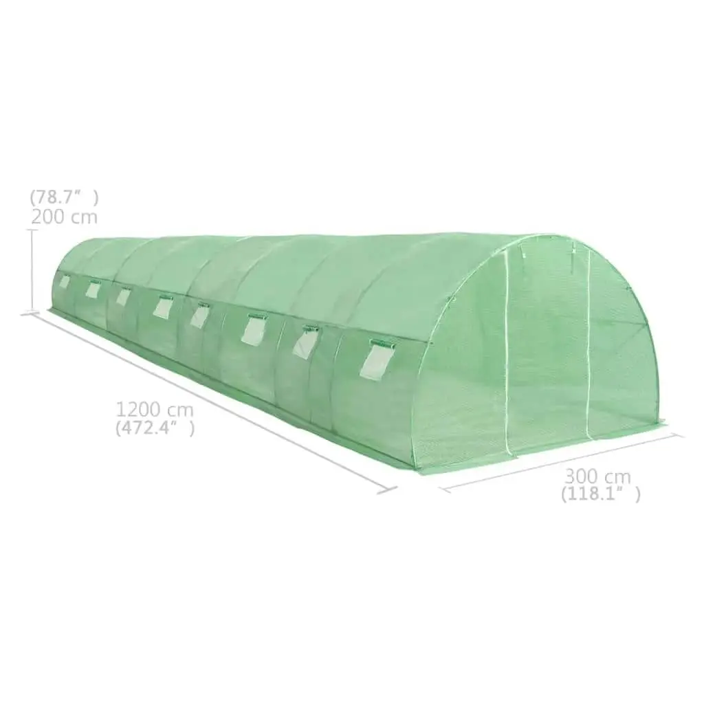 Greenhouse 36 m² Garden Plant House Galvanised Steel Frame PE Mesh Green with Windows