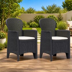 Outdoor Garden Chairs Set of 2 with Cushions Brown Rattan Look Patio Seating