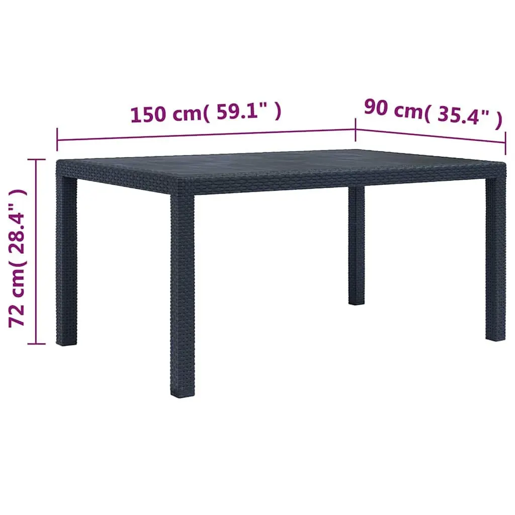 Garden Dining Table Outdoor Furniture 150L x 90W x 72H cm Anthracite Rattan Look Plastic