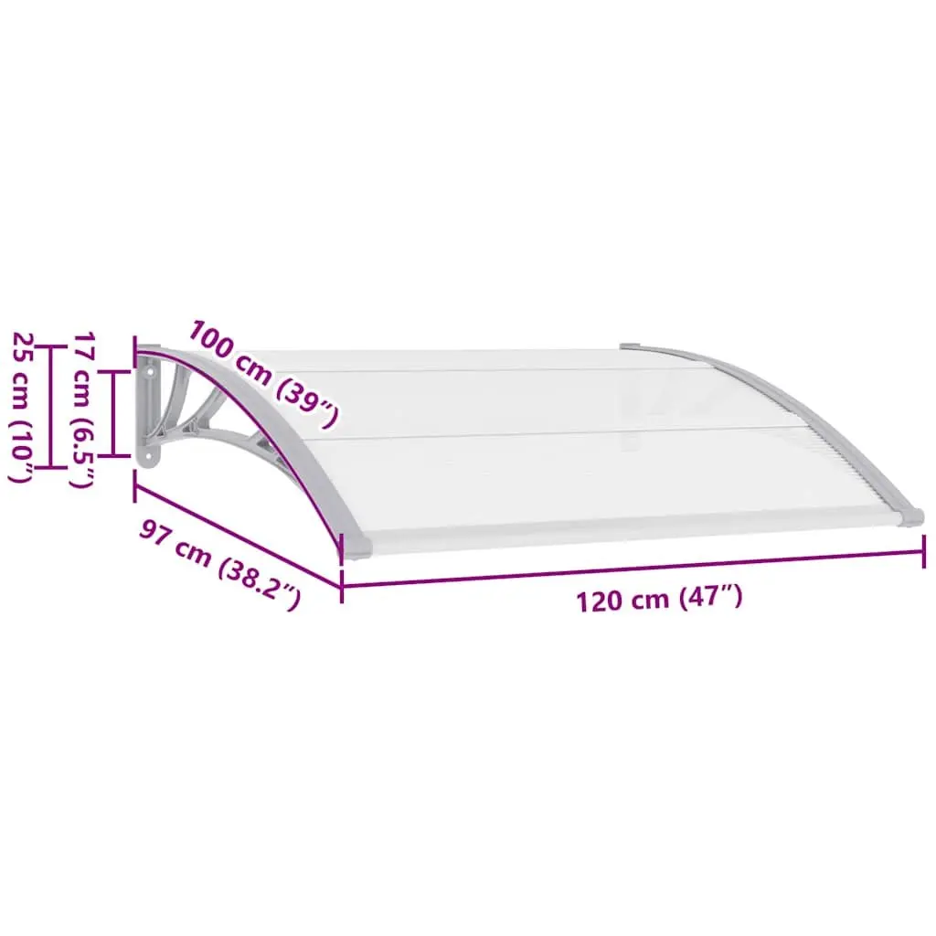 Grey Polycarbonate Door Canopy Weather Protection Awning 120x100cm Outdoor Shelter