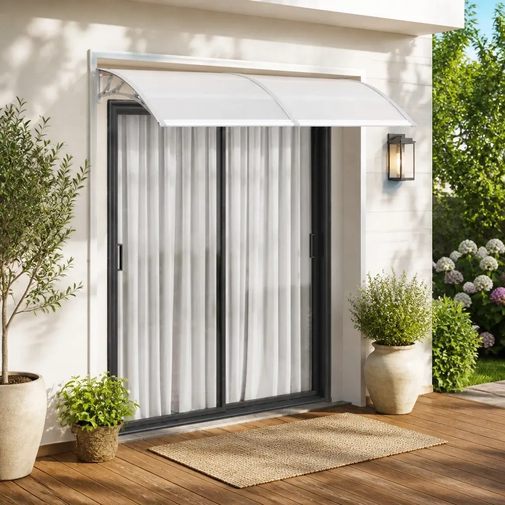Grey Polycarbonate Door Canopy Outdoor Awning Window Shelter 200x100cm