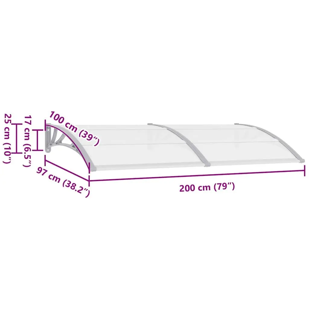 Grey Polycarbonate Door Canopy Outdoor Awning Window Shelter 200x100cm