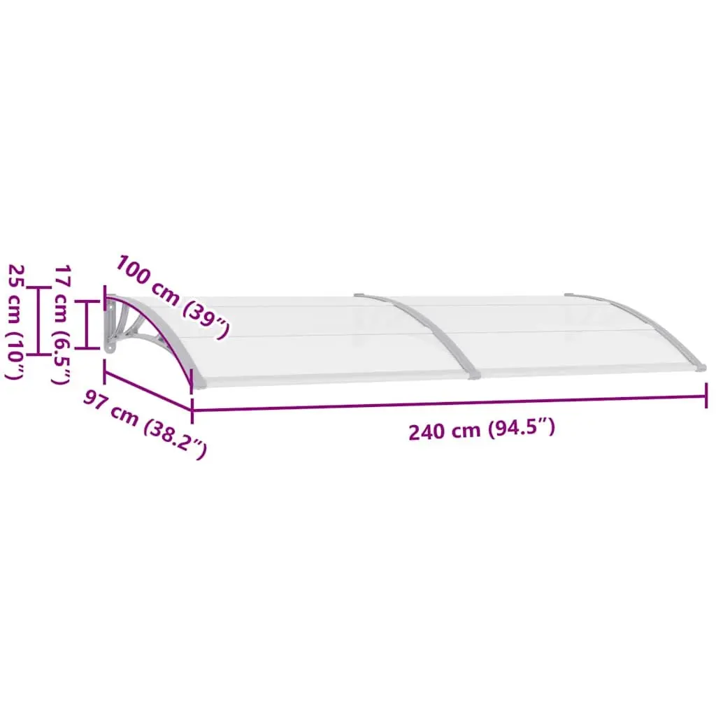 Door Canopy Window Protection 240x100cm Grey Polycarbonate