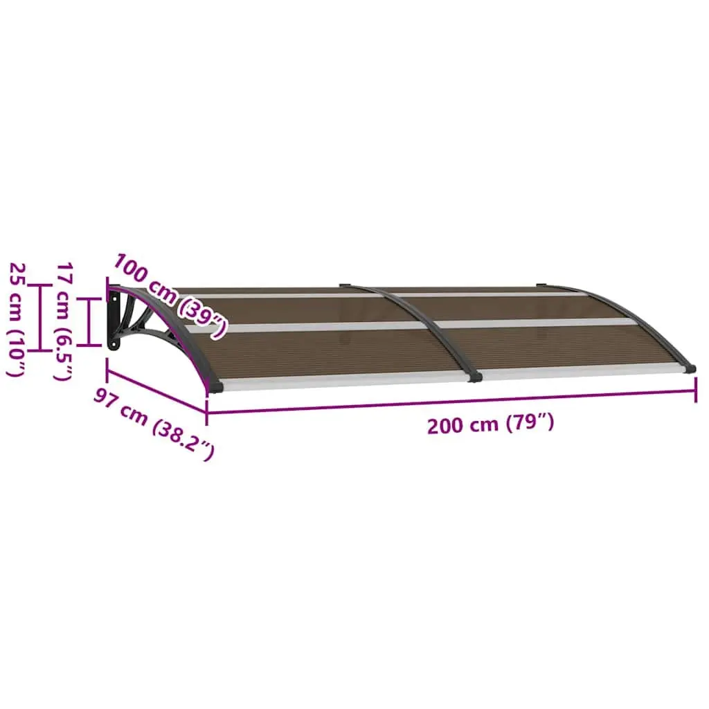 Door Canopy Weather Protection 200x100cm Black Polycarbonate Awning
