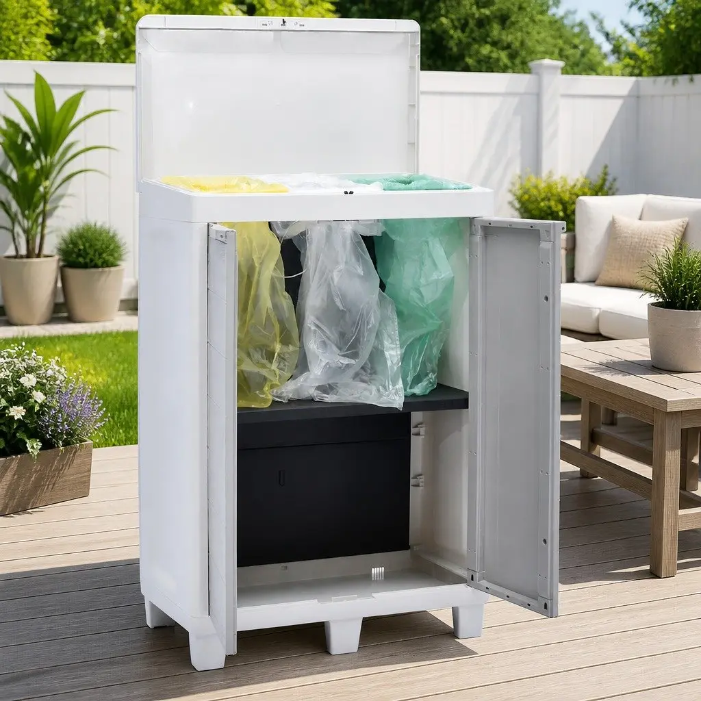 Garden Dustbin Outdoor Recycling Waste Bin 65x38x102cm Light Grey