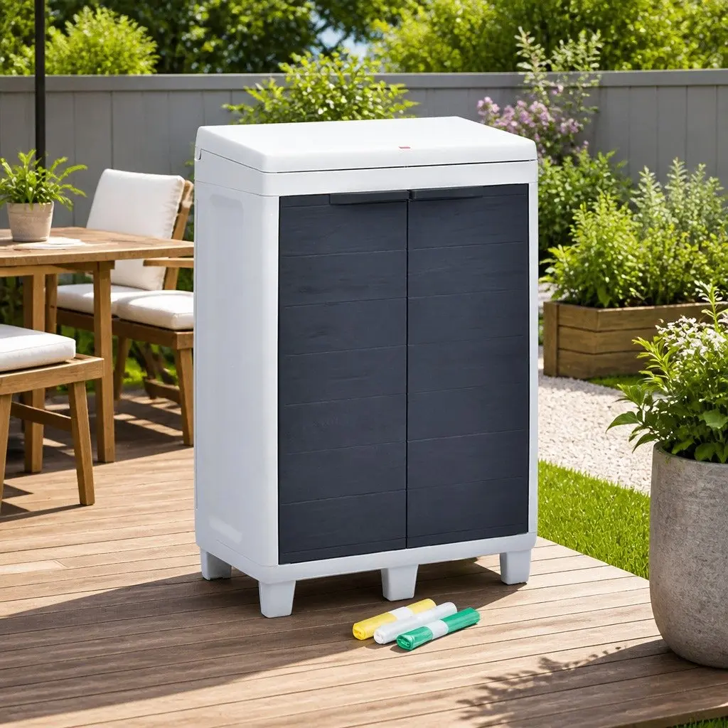 Garden Dustbin Outdoor Recycling Waste Bin 3 Bags Dark Grey