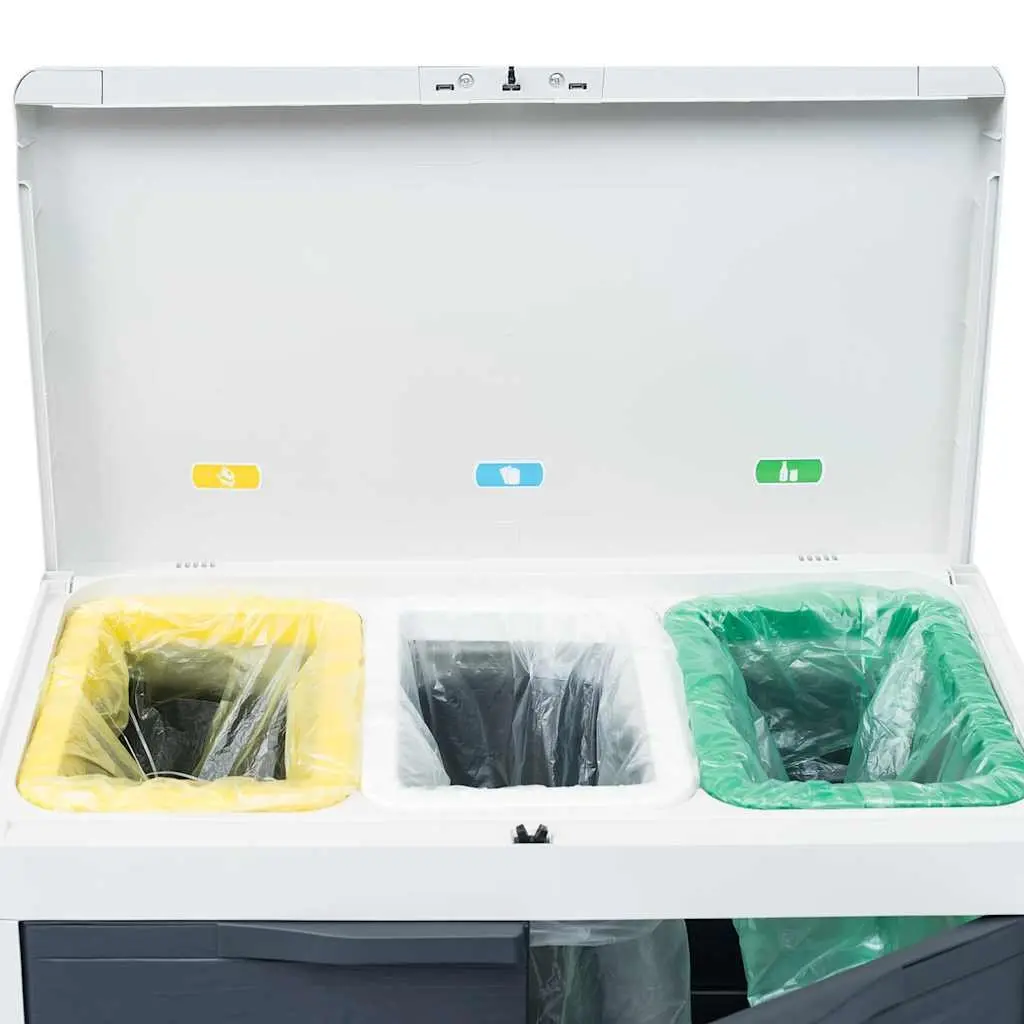 Garden Dustbin Outdoor Recycling Waste Bin 3 Bags Dark Grey
