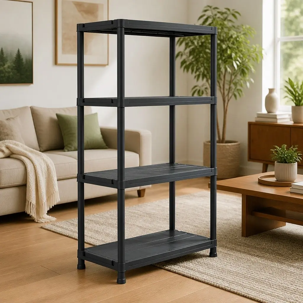 Industrial Storage Shelf Rack Heavy Duty 60x30x138cm Black Plastic