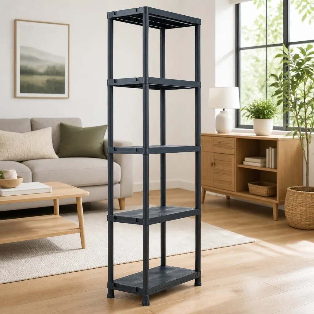 Plastic Shelving Unit Storage Rack 60x30x180cm Black for Home and Industrial Use