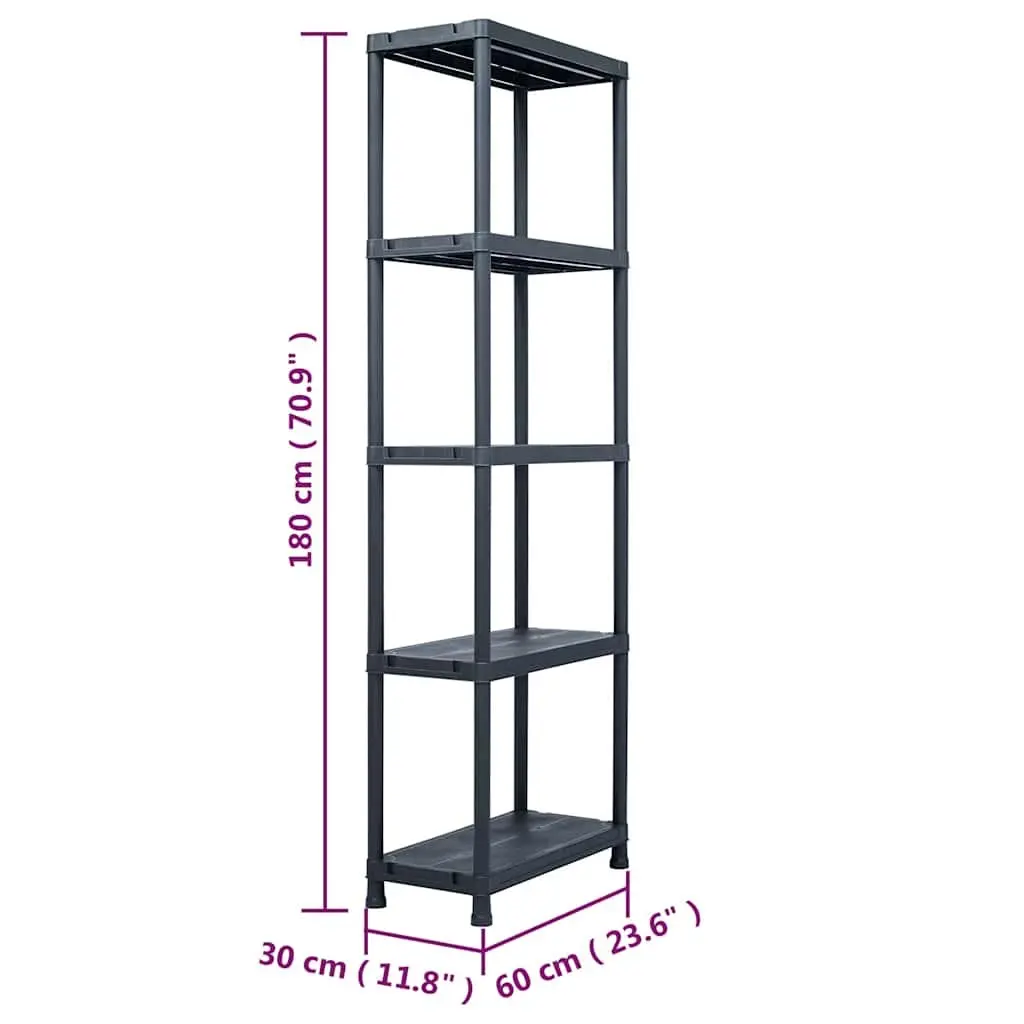 Plastic Shelving Unit Storage Rack 60x30x180cm Black for Home and Industrial Use