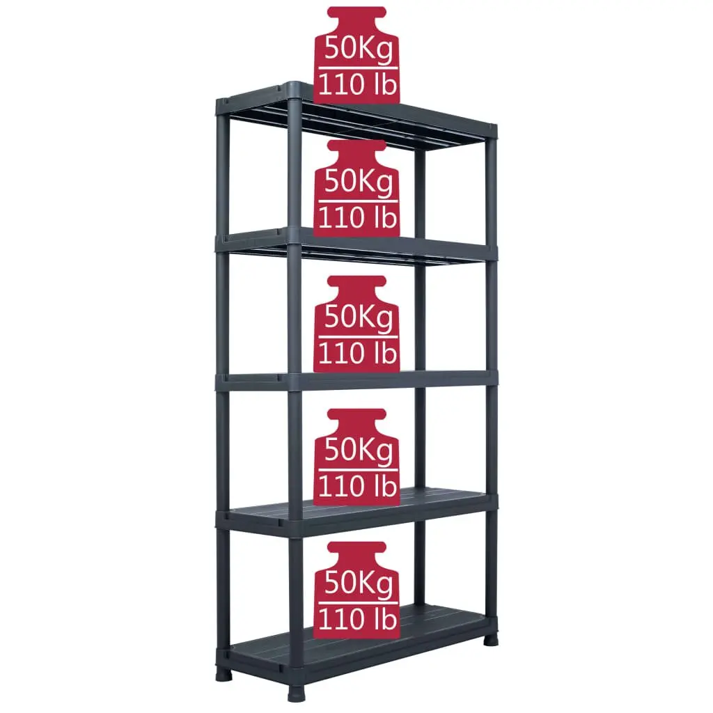 Plastic Storage Shelf Rack Black 80x40x180cm 250kg Capacity