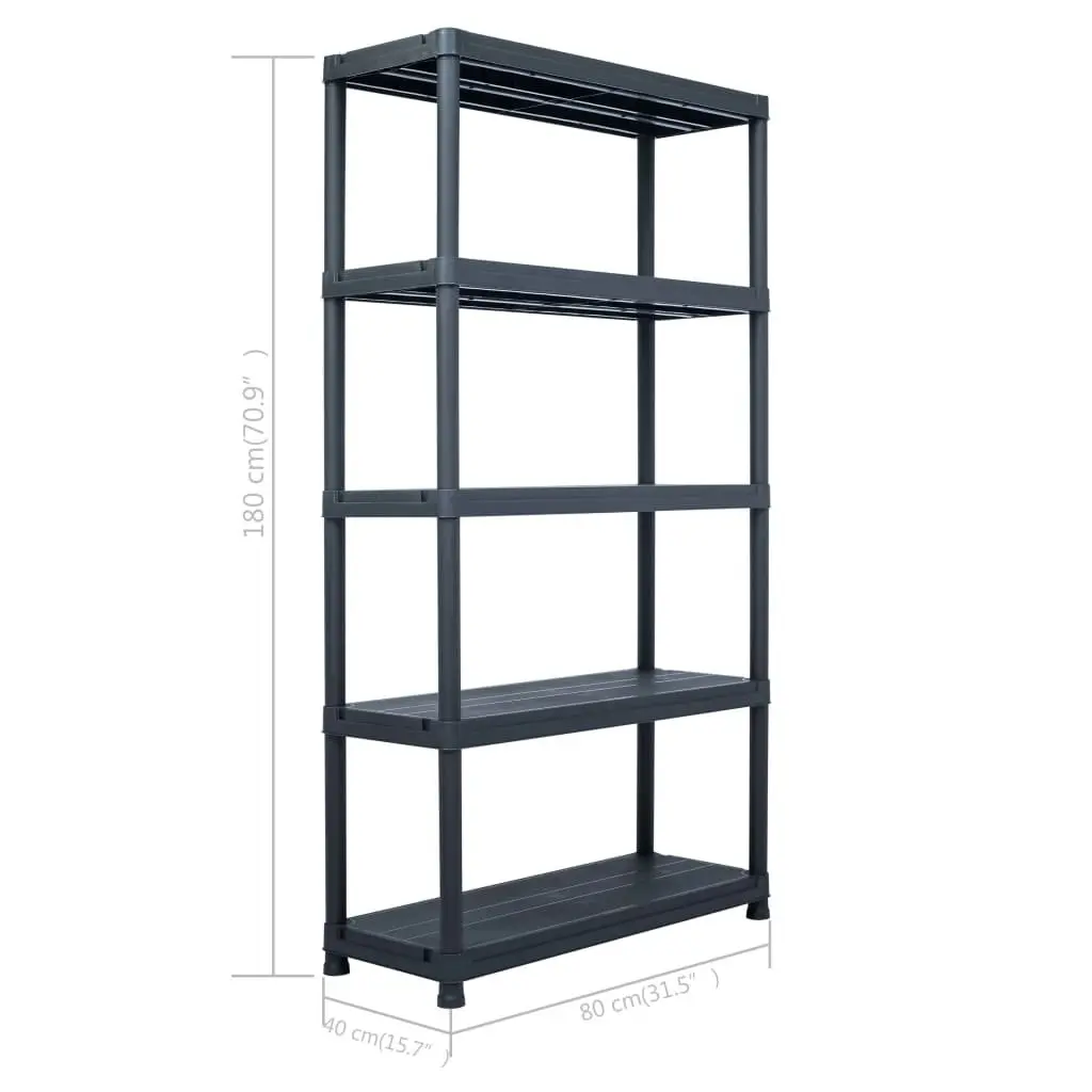 Plastic Storage Shelf Rack Black 80x40x180cm 250kg Capacity