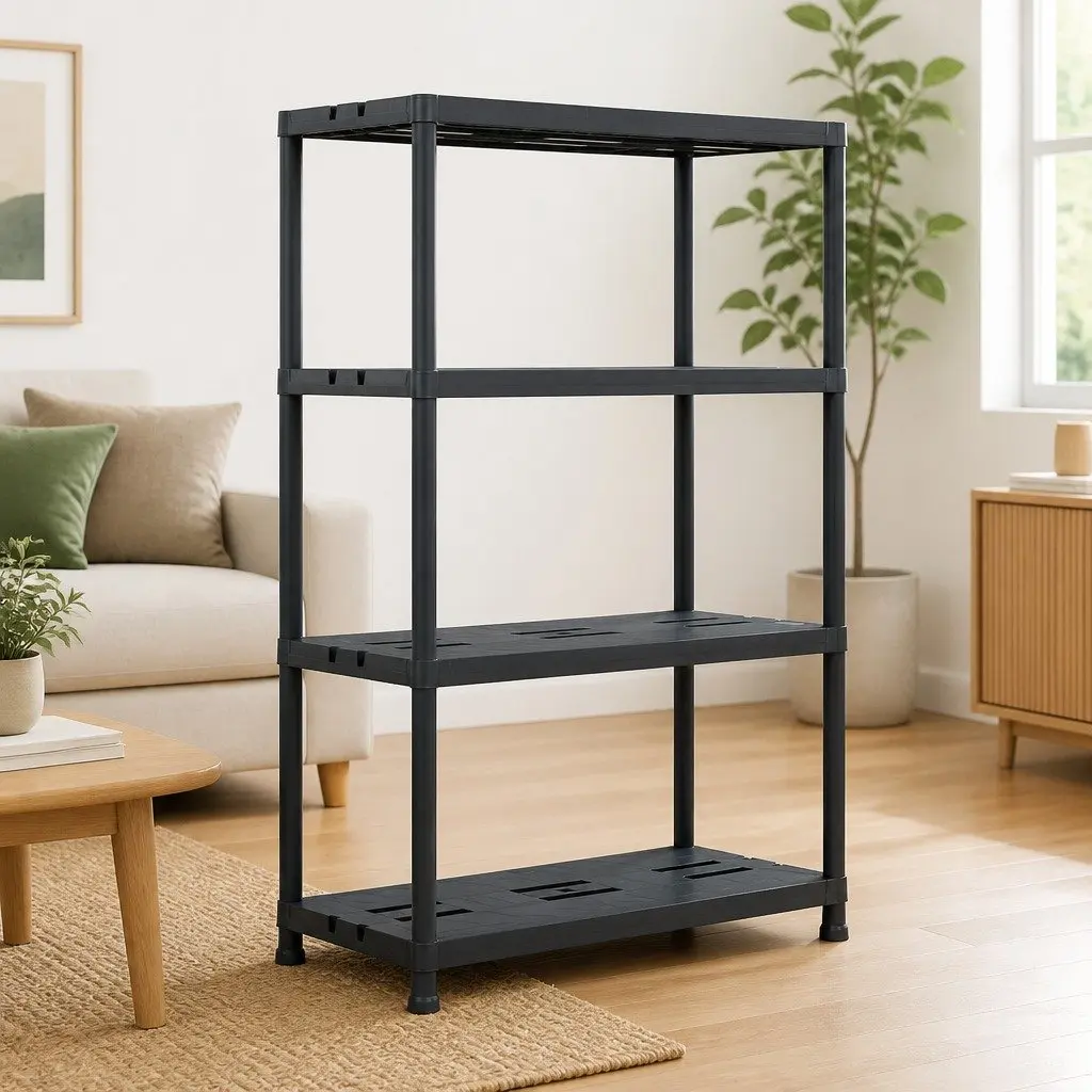 Plastic Storage Shelving Unit Black 90x40x138cm Durable for Organizing Home Business Warehouse
