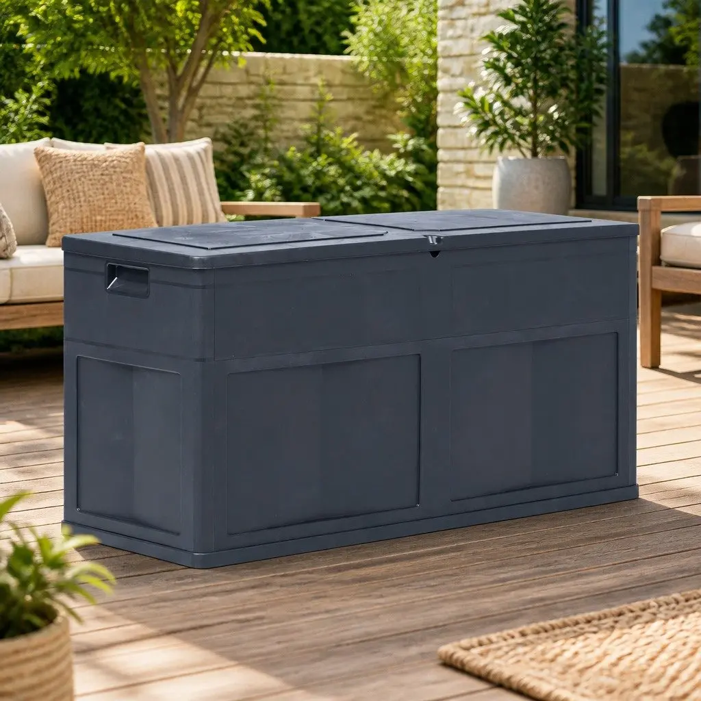 Outdoor Storage Box 320L Black Garden Tool Cushion Storage