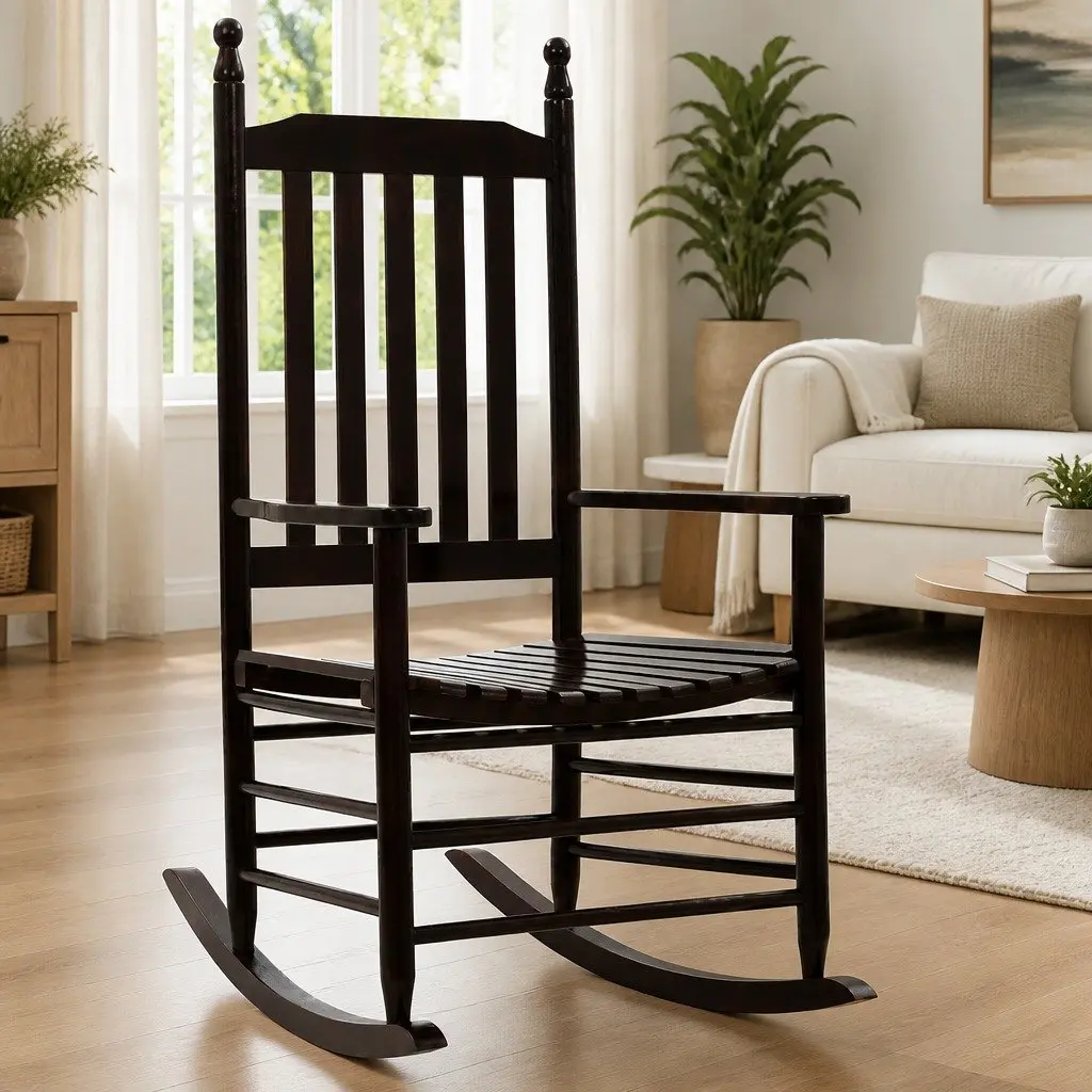 Wooden Rocking Chair Indoor Outdoor Patio Solid Hardwood Brown