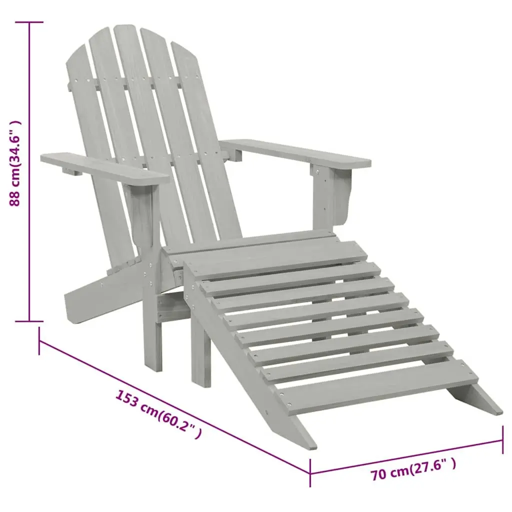 Garden Chair Ottoman Set Outdoor Seating Grey Wooden Armchair