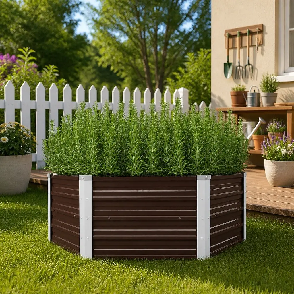 Raised Garden Bed Hexagon Planter 129x129x45cm Galvanised Steel Brown