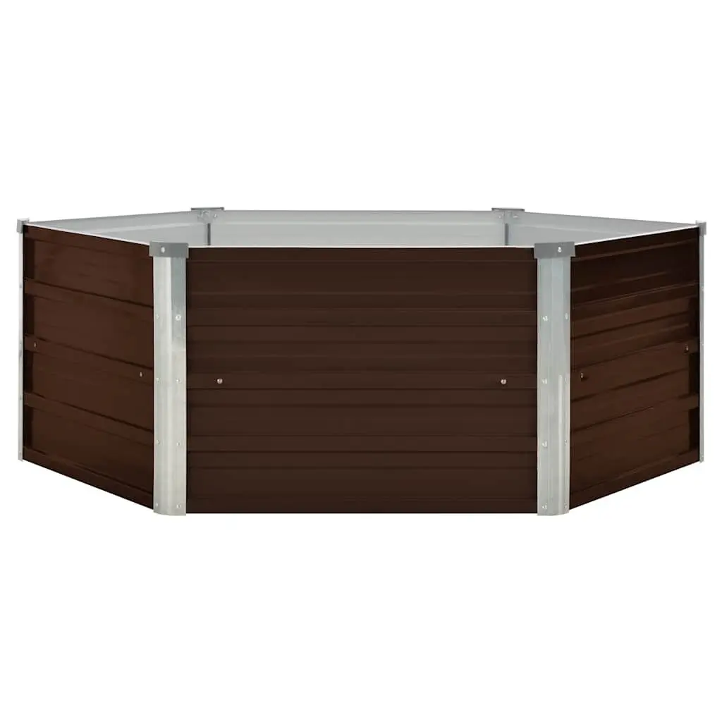 Raised Garden Bed Hexagon Planter 129x129x45cm Galvanised Steel Brown