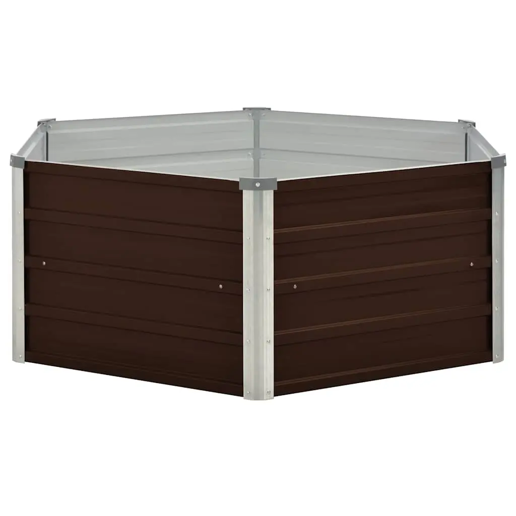 Raised Garden Bed Hexagon Planter 129x129x45cm Galvanised Steel Brown