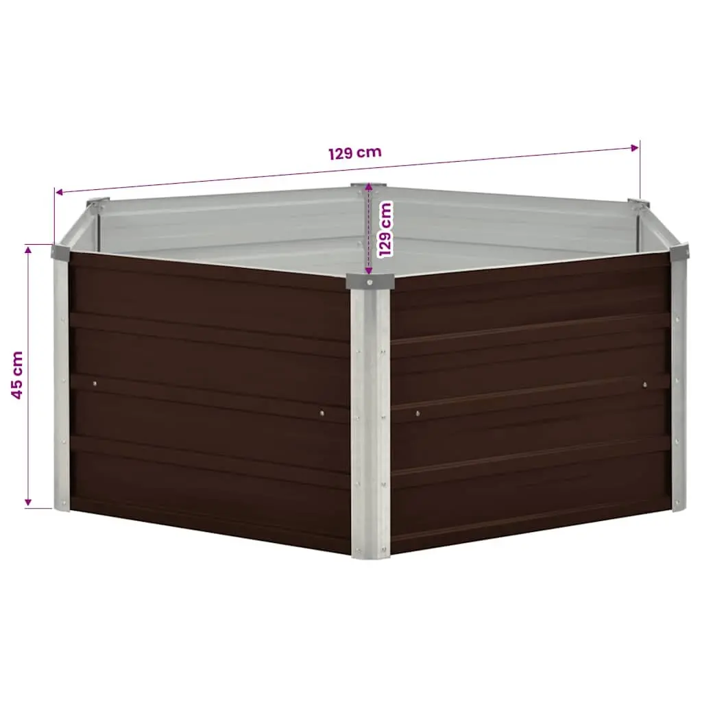 Raised Garden Bed Hexagon Planter 129x129x45cm Galvanised Steel Brown
