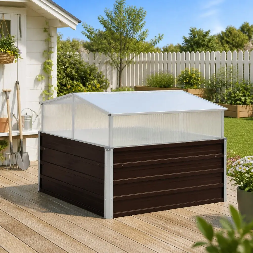 Greenhouse Plant Shelter 100x100x85 cm Brown Galvanised Steel PC Board