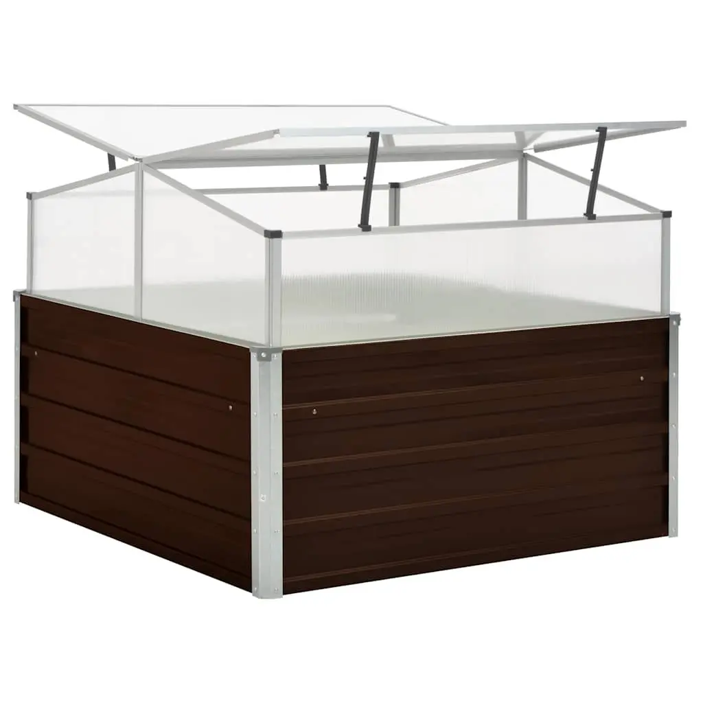 Greenhouse Plant Shelter 100x100x85 cm Brown Galvanised Steel PC Board