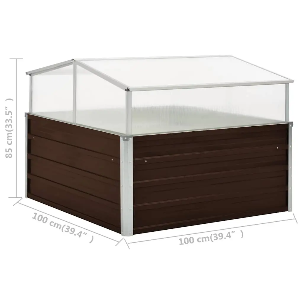Greenhouse Plant Shelter 100x100x85 cm Brown Galvanised Steel PC Board