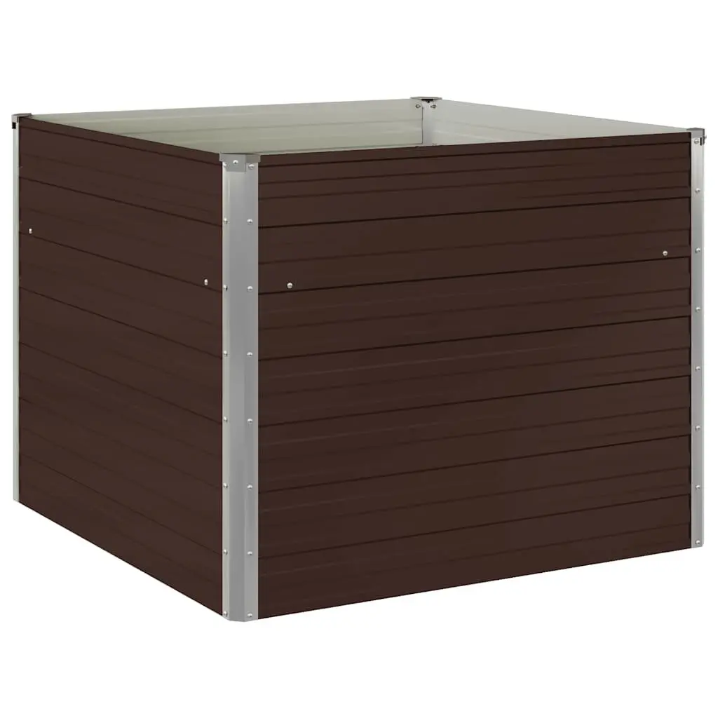 Raised Garden Bed Square 100x100x77cm Brown Galvanised Steel Planter Box