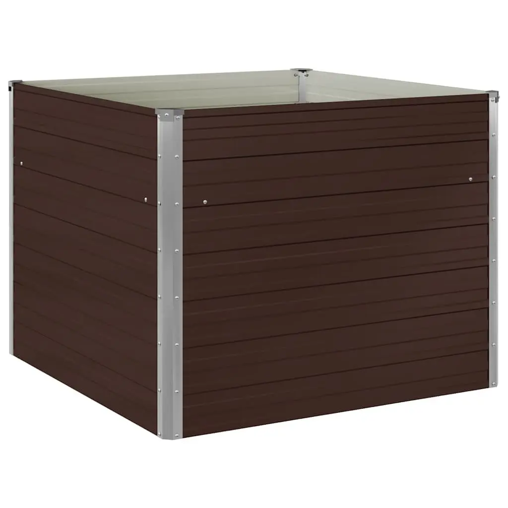 Raised Garden Bed Square 100x100x77cm Brown Galvanised Steel Planter Box