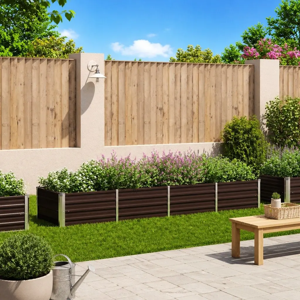 Raised Garden Bed Brown Galvanised Steel Planter 320x80x45cm for Vegetables Flowers
