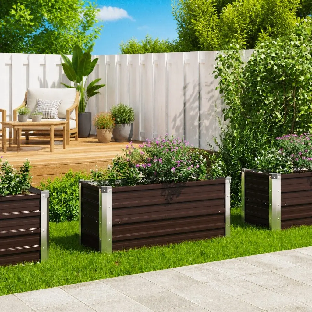 Garden Raised Bed Planter 100x40x45cm Outdoor Vegetable Flower Herb Brown Galvanised Steel