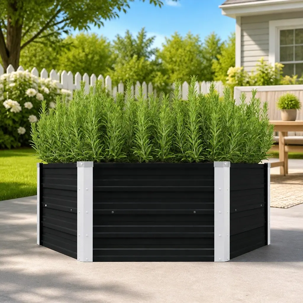 Raised Garden Bed for Vegetables 129x129x45cm Anthracite Galvanised Steel Planter