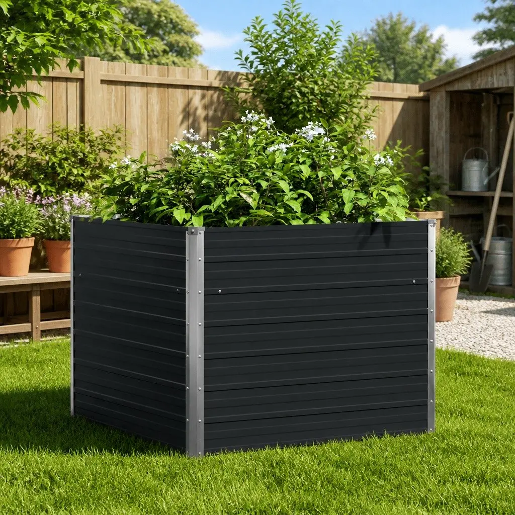 Raised Garden Bed Open Bottom 100 x 100 x 77 cm Anthracite Galvanised Steel