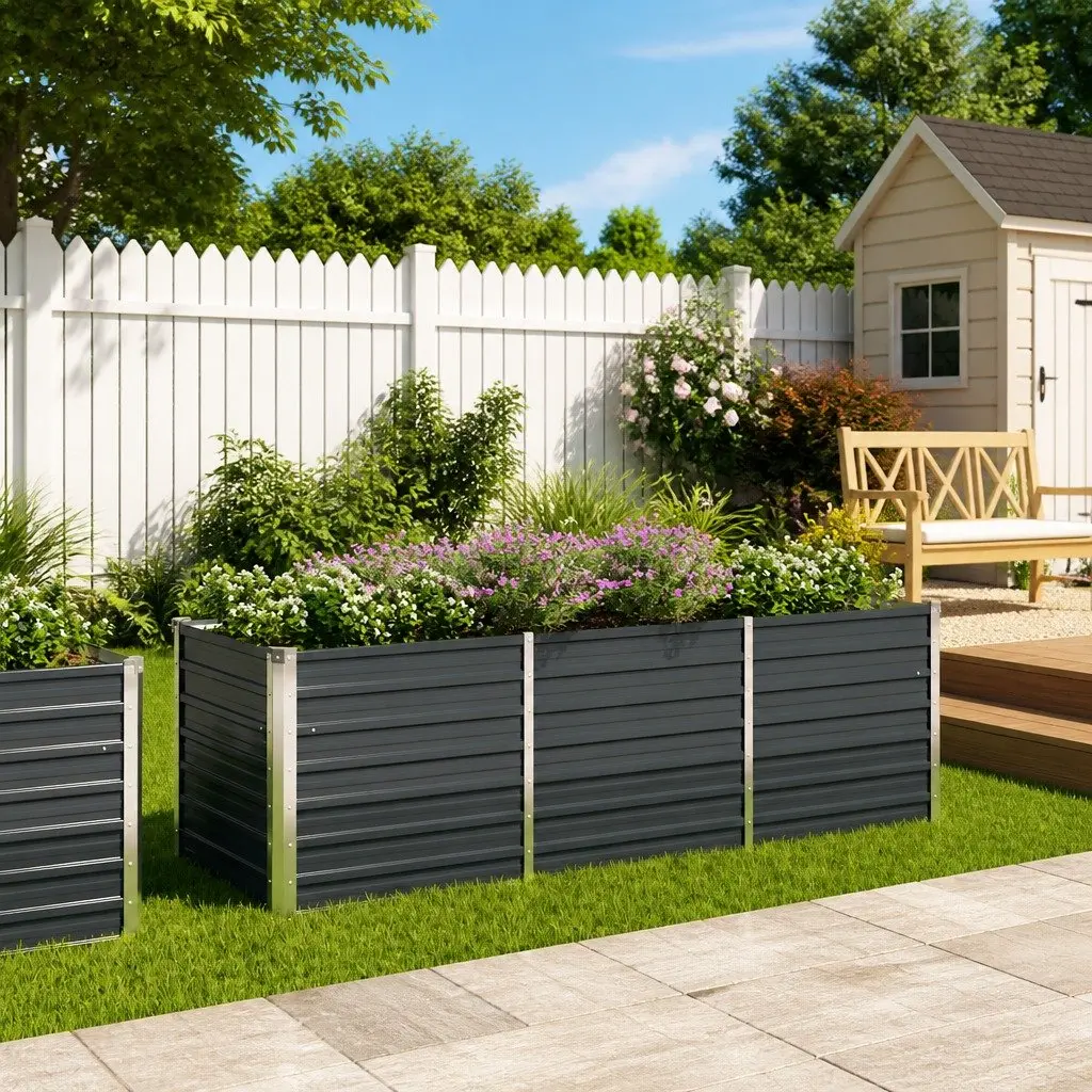 Raised Garden Bed Anthracite 240x80x77cm Galvanised Steel Planter Box