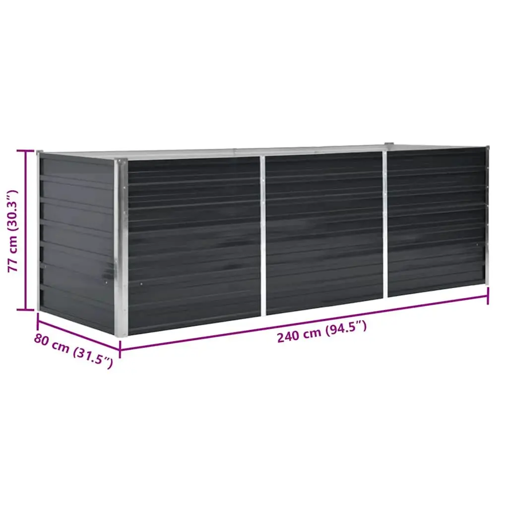 Raised Garden Bed Anthracite 240x80x77cm Galvanised Steel Planter Box