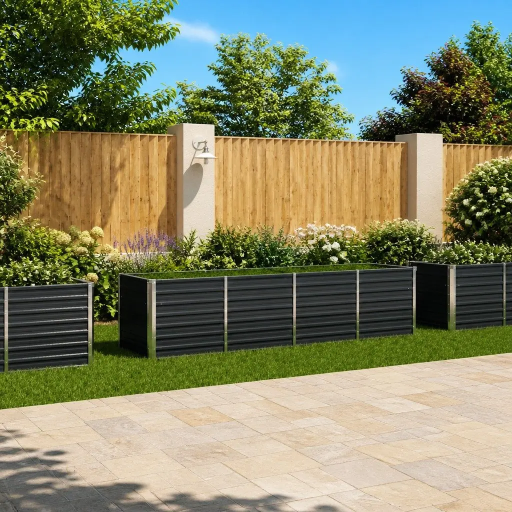 Raised Garden Bed Anthracite Galvanised Steel Planter Box 320x80x77cm Outdoor