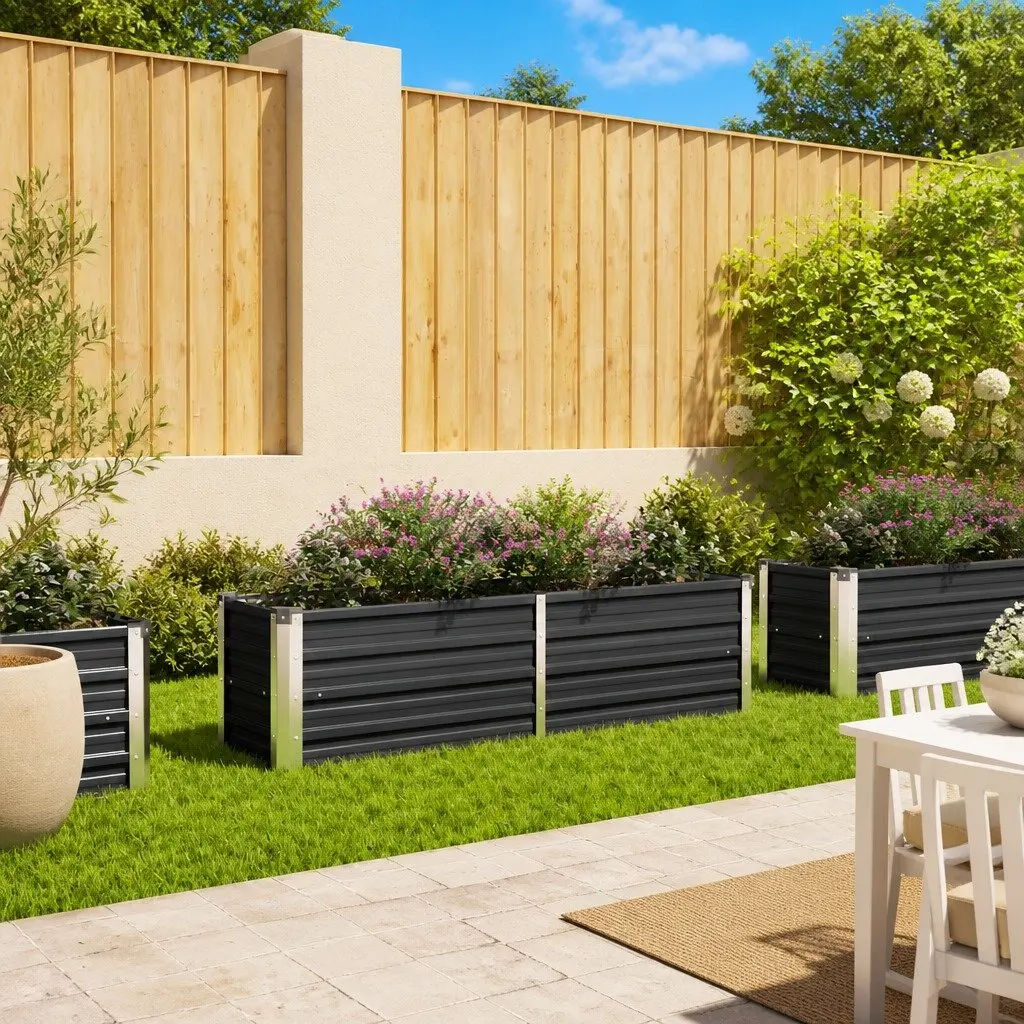 Raised Garden Bed Anthracite Steel Galvanised Planter 160x40x45cm