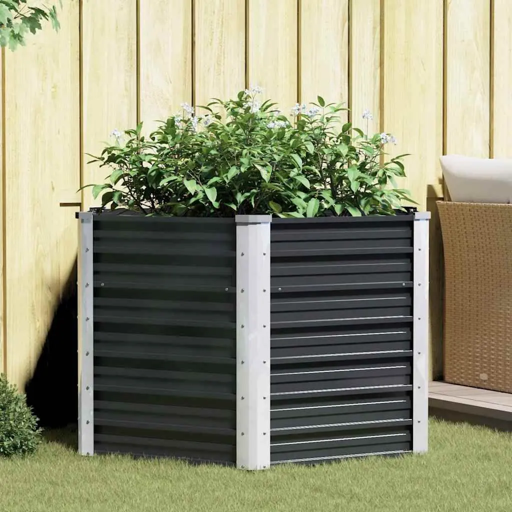 Garden Raised Bed Planter Box 129x129x77cm Anthracite Galvanised Steel Outdoor