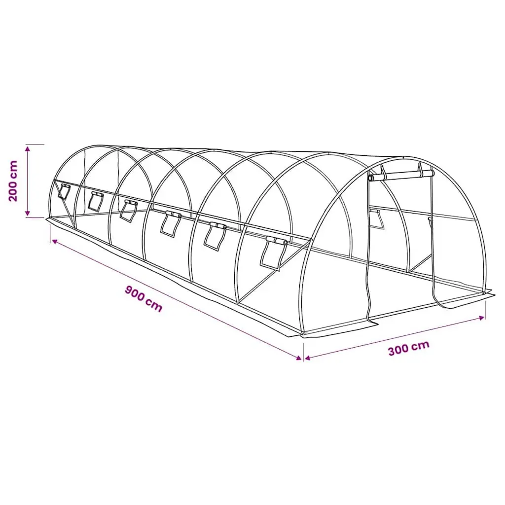 Greenhouse 27 m² PE Mesh Fabric 900x300x200 cm White Galvanised Steel Frame