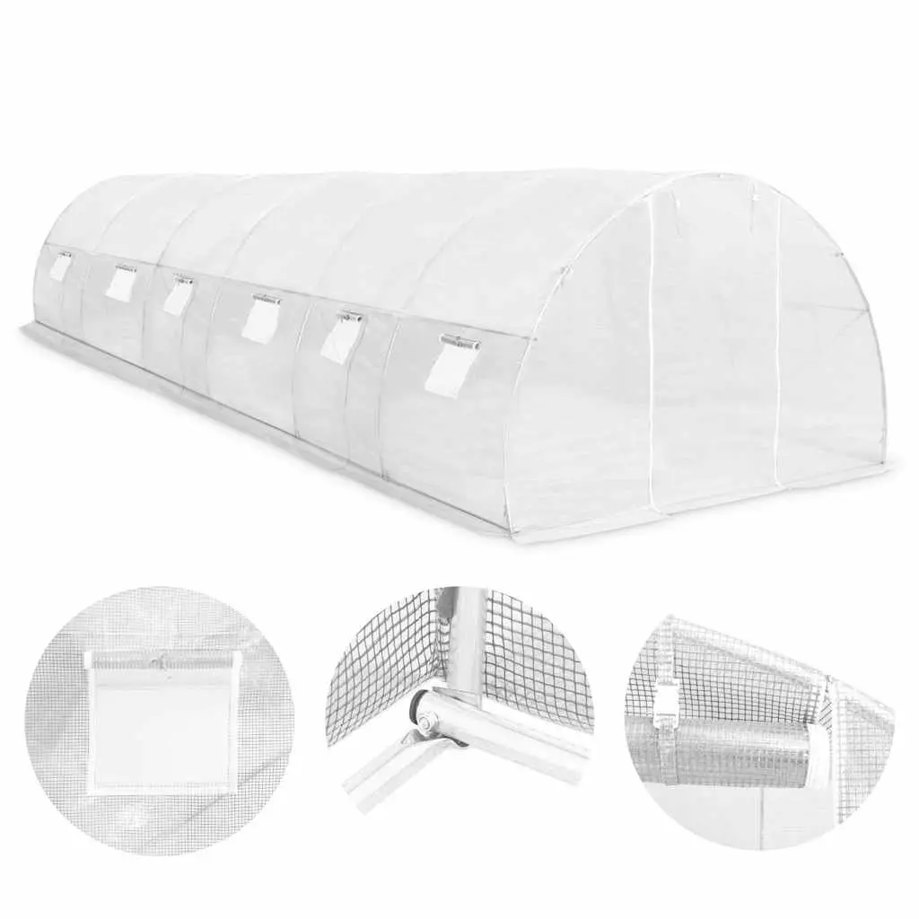 Greenhouse 27 m² PE Mesh Fabric 900x300x200 cm White Galvanised Steel Frame